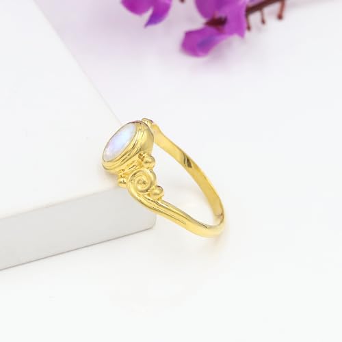 Bague pierre de lune durable qui ne noircit pas en argent et or 18k - 4