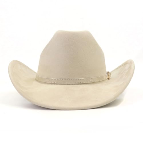 Image of Cowboy Hat Cowgirl Hat Men's & Women's Wide Brim Felt Fedora Hat with Buckle Belt Western Cowboy Hat for Women