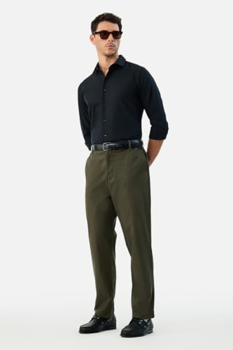 Image of SNITCH Men Casual Trousers| Baggy Fit Mid Rise Solid Plain Front Style | Breathable Cotton Blend & Lightweight Linen Fabric for Summer & Everyday Outings