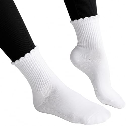 PILA-BARRE Women's Crew Grip Socks, Plain White
