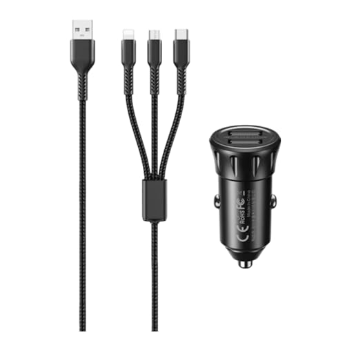 Image of WK LIFE BORN TO LIVE- RCC236 2.4A Faster car Charger with 3 in 1 Stretchable Coil Cable 1.2m Dual USB Port Car Charger Adapter, Compatible with iPhone15 /14 /13 /12pro /Galaxy /S22, Oppo All Devices