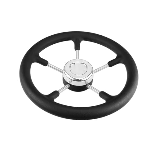 ZGYDNM Ship steering wheel Marine 320mm Black Polyurethane Foam Steering Wheel Marine Grade 5 Spokes 15 Degree 3 4 Shaft Boat Yacht Accessories Comfortable