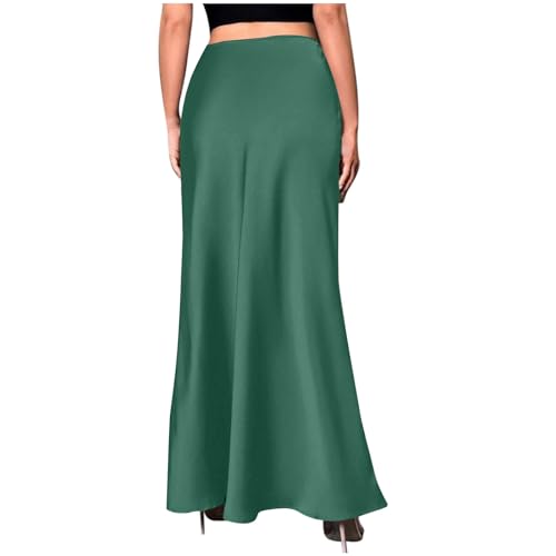 Womens Satin Silk A-Line Maxi Skirt Elegant High Waist Flowy Bodycon Skirts Summer Cocktail Wedding Party Outfits3