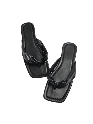 Image of GORGLITTER Women's Flip Flops Flat Sandals Dressy Metallic Square Toe Thong Vacation Summer Weeding Slides Sandals