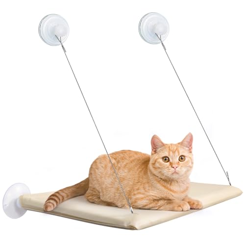 Cirulli Fenster Katzenhängematte Bis 25kg, Hängematte Für Große Katze in Innenräumen, Verstärkte Fensterplatz Mit Starkem Saugnapf, 54×30CM,...