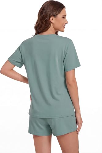 Image of LUBOT Pajamas for Women Set Bamboo Viscose with Cotton Cooling Soft 2 Piece PJ Sets Short Sleeve Nightwear S-2XL