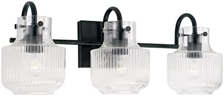 Capital Lighting 145131MB Nyla Transitional Clear Fluted Glass Vanity Lights for Bathroom, 3-Light 300 Total Watts, 9" H x 24" W, Matte Black