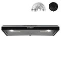 TYEMUI Rang Hood 30 inch Under Cabinet, Ductless Slim Kitchen Range Hood Vent with Filter, LED Lights, 3 Speed Exhaust Fan, Campanas para Cocina (JX3875- Black)