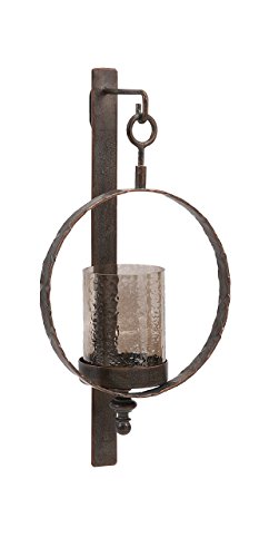 IMAX 20274 Circle Wall Sconce - Candle Holder for Home, Hotel, Reception Areas. Metal Wall Candle Sconce with Crackled Glass Hurricane. Decor Accessories