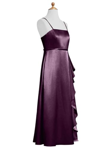 Satin Juniors Bridesmaid Dresses with Slits Spaghetti Straps Flower Girl Dresses Wedding Party Dress Jrswiol0024