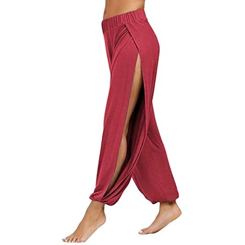 fitglam Women's High Slit Harem Yoga Pants Loose Fit Lounge Beach Pants, 12 Red, Large Cover