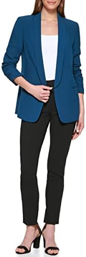DKNY Women's One Button Ruched SL Suit Jacket, Dark Topaz, 12