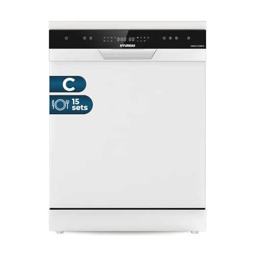 Hyundai Lavavajillas 60cm Blanco HDW6015CDW00. 15 Cubiertos, 3 Bandejas, 7 Programas, Display LED táctil, Función Stop&Go, Eficiencia Energética Clase C