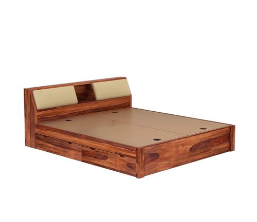 Image of KR Furniture Solid Sheesham Wood Queen Size Double Bed, Natural Finish | 4 Drawer Storage, For Bedroom & Living Room, Palang Double Bed, Wooden Bedroom Furniture