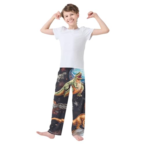 ZZXXB Space Dinosaur Boys Long Pants Soft Trousers Elastic Waist Kids Lounge Bottoms with Pockets S-XL3