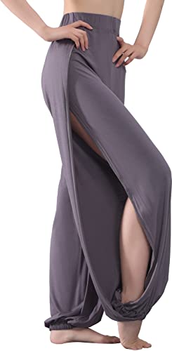 Hoerev Pantalones de pierna con abertura suave para mujer Harem Dance Yoga Pilates Pantalones