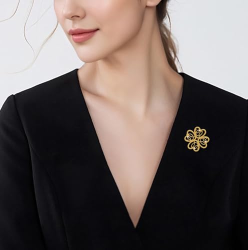 Image of Gold Brooches for Women Ladies Yellow Broach Flower Bow Rhinestone Lapel Pins Blazer Dress Denim Jacket Accessories