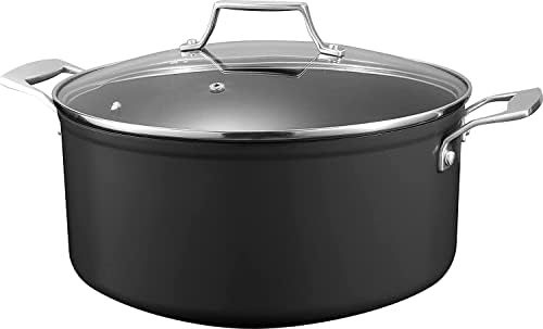 MSMK Stock Pot with Lid7.62L/28cm Large Non-Stick Deep Stockpot with Glass Lid for Stew,Hard Anodised Aluminium,Cool-Touch HandlesInduction/ Oven/ Gas/ Stovetops Cooking Pot