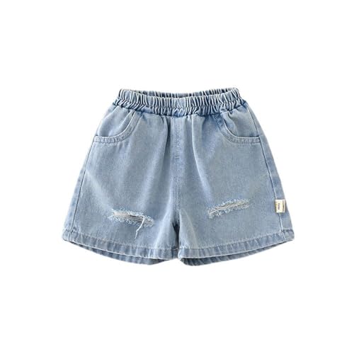 Toddler Baby Boy Ripped Jean Shorts Vintage Elastic High Waist Denim Shorts Fashion Wide Leg Short Pants with Pockets Blue 90