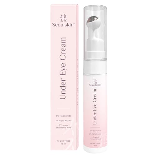 Image of Seoulskin under eye cream | dark circles removal for women and men | Under Eye Gel to Reduce Dark Circles, Puffiness & Wrinkles With Built-in Cooling Massage Roll-On Applicator | 5% Niacinamide, 2% Alpha Arbutin | 15 ml