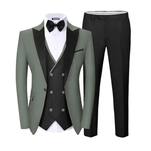 Men Double Breasted Slit Suit 2-Piece Jacket and Pants Wedding Graduation Party Set Mint4