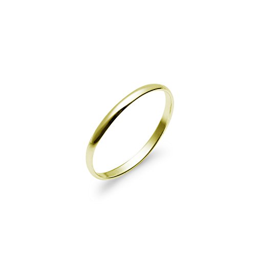 925 Sterling Silver 2mm High Polished Plain Comfort Fit Wedding Band Ring | Yellow Gold Flashed | Size 9