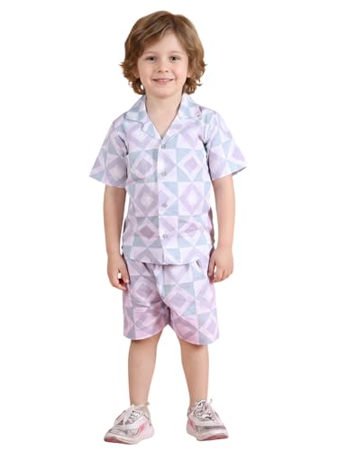 Image of POLKA TOTS 100% Cotton Co-Ord Set for Boys | Half Sleeve Shirt & Shorts Beach Outfit for Kids | Ultra-soft & Breathable Summer Clothes for Toddler & Baby Boy | Casual Dress & Printed Nightwear Set