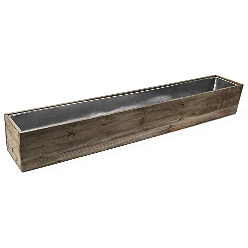 Cys Excel Wood Rectangular Planter Box With Removable Zinc Metal Liner (H:6" Open:36"X6") | Multiple Size Choices Wood Rectangular Planter | Indoor Decorative Window Box #TOP1