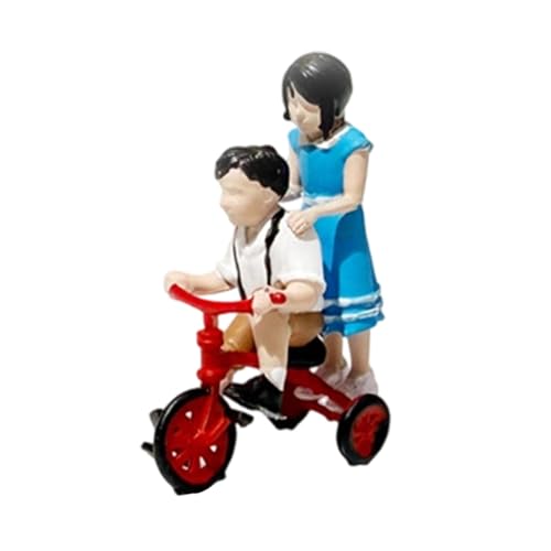 Jiuvaso 1/64 Piccola Figura di Persone, Modello di Persone minuscole da Collezione in Resina per Diorama, Scena Fai da Te del Giardino delle Fate, Andare in Bicicletta