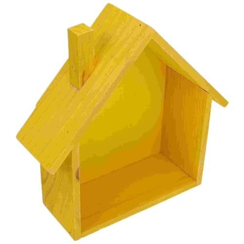 Zyayng - Estantería de pared con figuras flotantes, estante de pared de madera, estantes flotantes de pared, organizador de almacenamiento de pared en forma de casa para baño, cocina, color amarillo