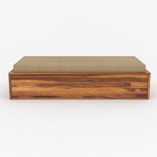 Image of Wooden Single Size Bed with Mattress for Living Room, Drawing Room & Bedroom | Space Saving Wooden Cot /Palang /Diwan with Trundle Drawer Storage | Solid Wood Sheesham | Honey Finish