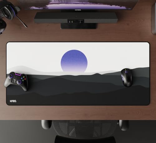 Image of Kreo Terra XXL Deskmat Premium Glass - Smooth Surface, 4mm Cushioned Base, Anti-Fray Stitched Edges - 900x400mm Large Desk Pad for Gaming & Work (Rising Sun)