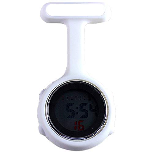 WONOLO Pin On Multi-Function Digital Silicone Fob Nurse Watch Night Lights Stopwatch for Women Men (White)