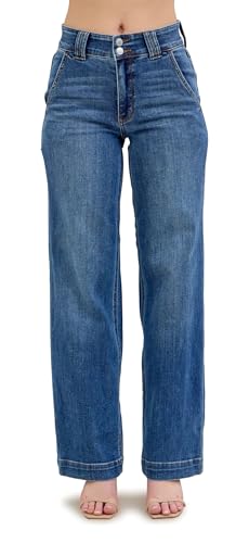 Judy Blue Women's High-Rise Double Button Waistband Wide Leg Jeans