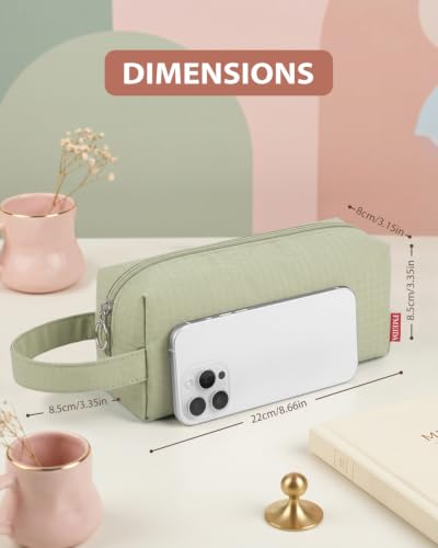 Image of Fmeida Simple Pencil Case Pouch, Office Supplies Gift for Men Women, Green | Eco-Friendly Fabric, Gift Box, Water-Resistant, Inner pocket, Carry handle, for Coworkers Writers Teachers Designers