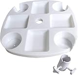 SmarTopus 17 Inch Beach Umbrella Table Tray with 4 Cup Holders and 4 Snack Compartments for Beach Patio Garden Yard Swimming Pool (17' White)