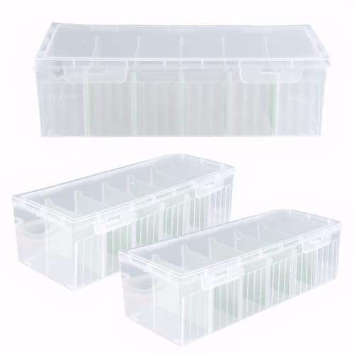 Image of 3Pcs Plastic Storage Bins, Clear Plastic Organizer Box with Dividers, with 5 Dividers, Dust-Proof And Moisture-Proof, Easy to Take, for Storing Cards, Jewelry, Crafts(9.45 x 3.94 x 2.76 Inches)