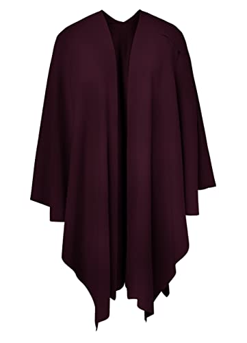 Womens Large Cross Front Poncho Sweater Wrap Topper Wine Red #TOP1