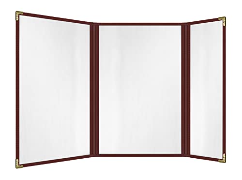 Goodsmart Restaurant Menu Covers – 25 Pack Burgundy 6 Views Trifold, Side-Loading Menu Holders, Vinyl &amp; Plastic Menu Covers, Clear Menu Sleeves, 8.5" x 14" &amp; 4.25" x 14", Café Style with Gold Corners