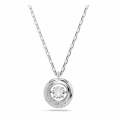 Swarovski Colgante Dextera, con un Aro Central con una Mitad Engastada con Cristales Transparentes en Pavé Zirconia que se Mueve en el Centro, Talla Redonda, Baño de Rodio, Blanco