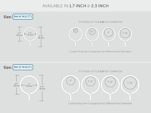 Ivilon Drapery Eyelet Curtain Rings - 1.7" Ring for Curtain Hook Pins, Set of 14 - Antique Brass