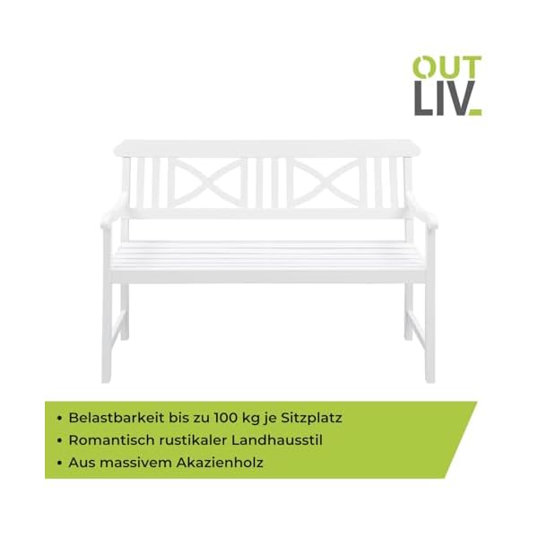 OUTLIV. Landhaus Gartenbank Akazienholz Weiß