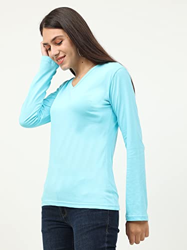 Image of FLEXIMAA Women's Cotton Plain V Neck Full Sleeve T-Shirt