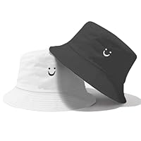 Kinder-Sonnenhut mit Smiley-Motiv, für Mädchen und Jungen, wendbarer Kleinkinderhut, breite Krempe, doppelseitiger Fischerhut, atmungsaktiver Sonnenhut für Kinder von 2–8 Jahren (Schwarz/Weiß)