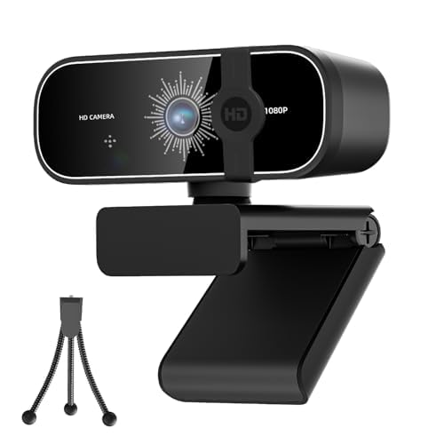 C28 1080P Webcam with Privacy Cover and Tripod Stand, PC Camera with Noise-Cancelling Mic, Auto Light Correction, Plug and Play, Web Camera for Streaming, Zoom/Facetime