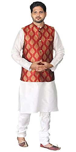 Image of Men's Silk Kurta Pajama Jacket /Waistcoat /Blazer Set