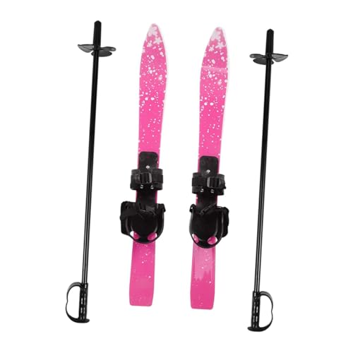 kowaku Tablas de Esquí Esquís de Nieve Esquís Cortos Patines de Hielo Niños Snowblades con Bastones de Esquí , Rosa