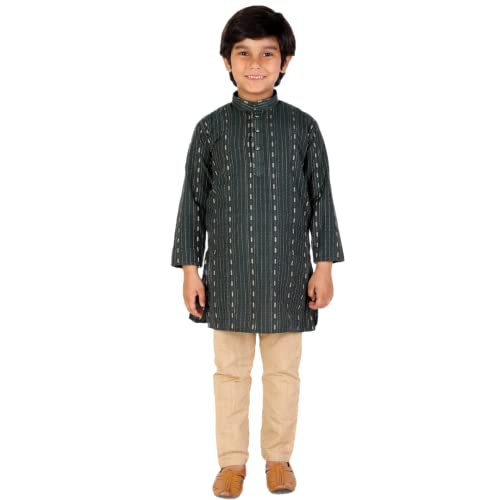 Image of Pro-Ethic Style Developer Boys Cotton Floral Ethnic Wear Kurta & Contrast Pajama Set (152)