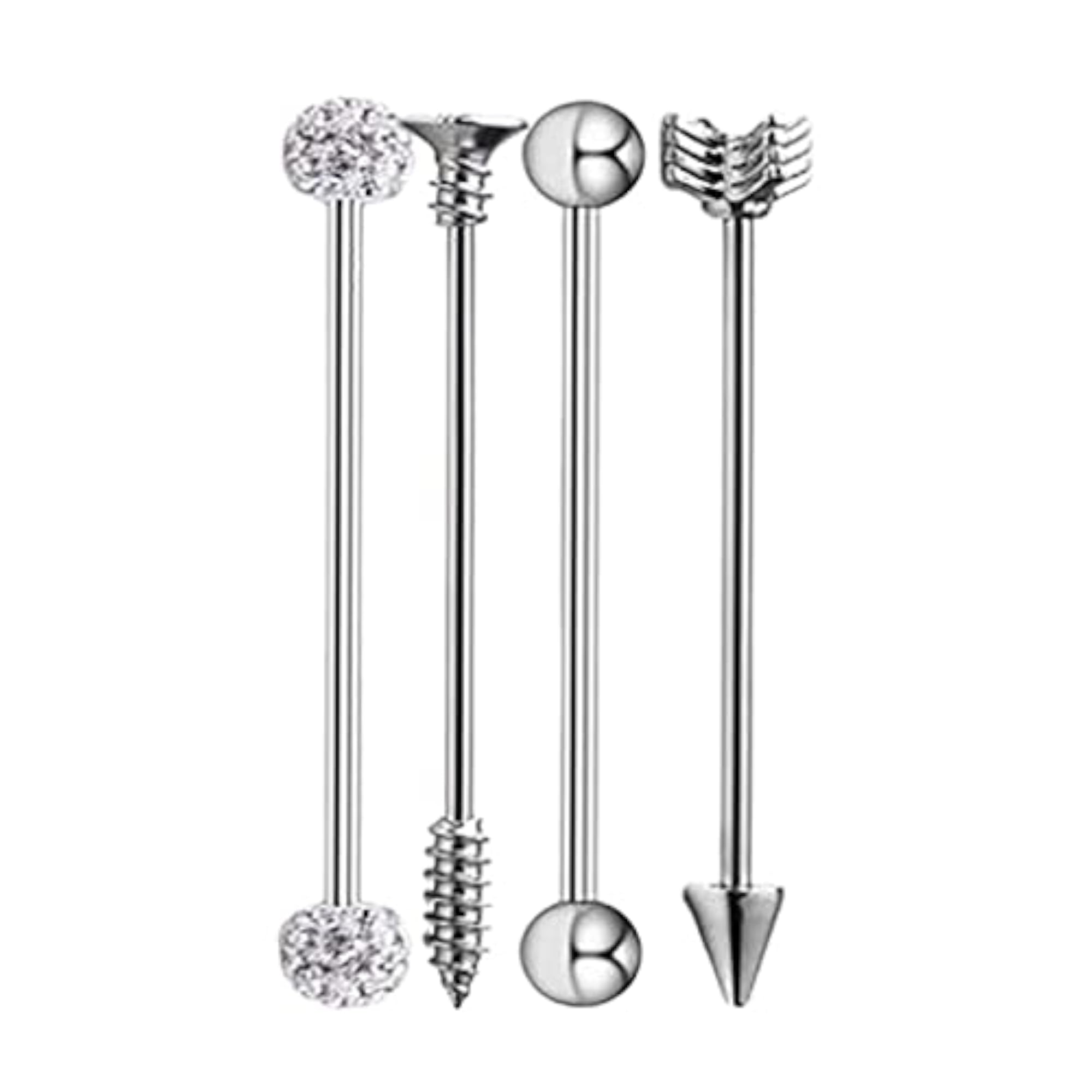 4 Pieces Stainless Steel Industrial Barbell Earrings Silver