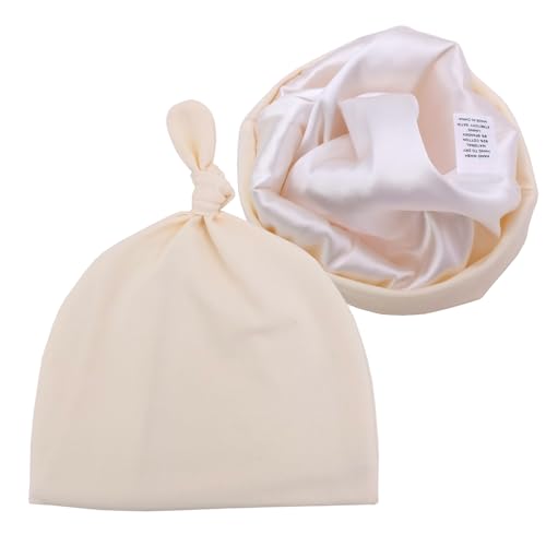 Image of Silky Satin Lined Newborn Hat Hair Care Knot Beanie Hats for Infant Baby Boys Girls Caps 0-6 Months